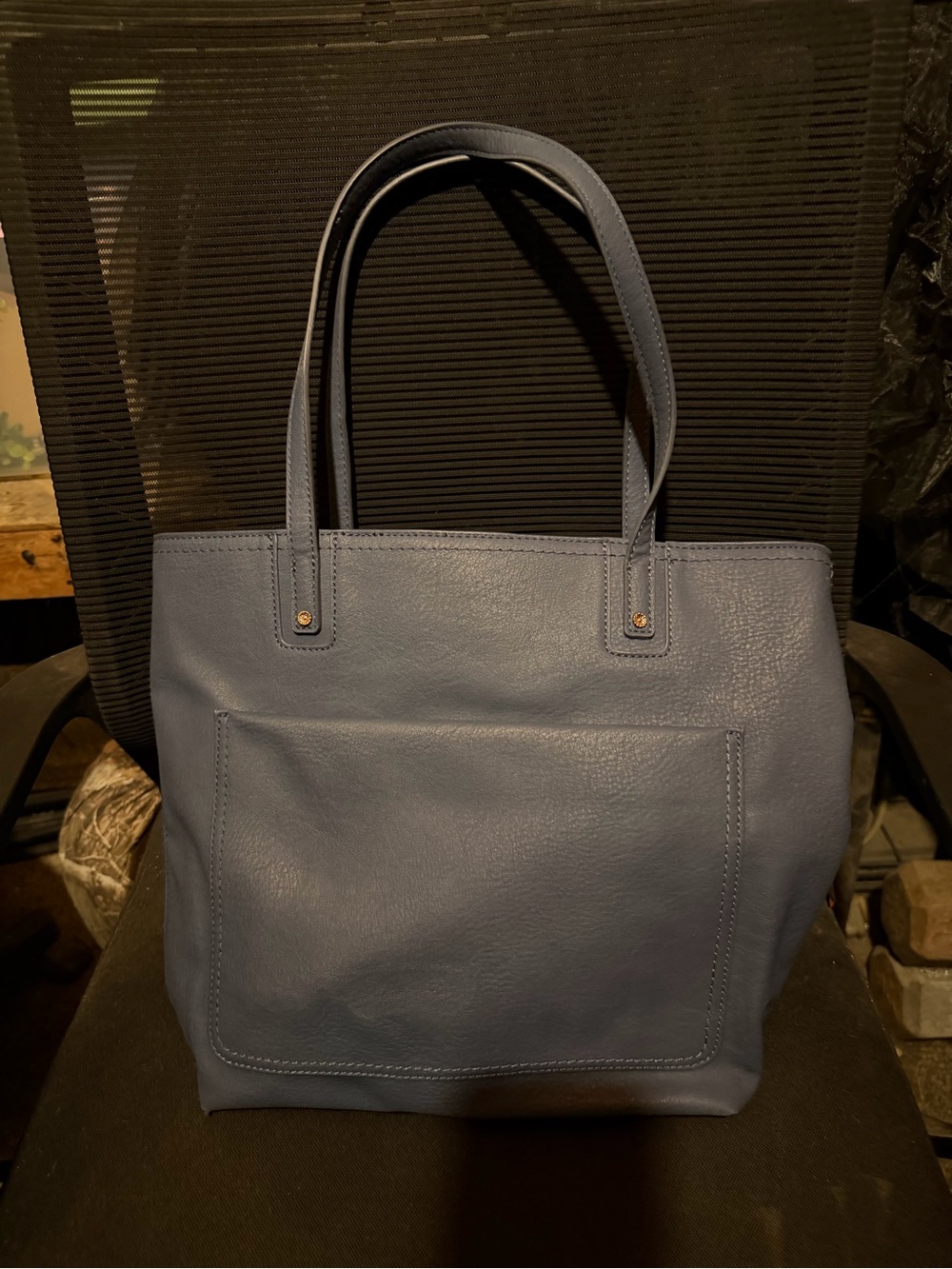 LC Lauren Conrad Navy Leather Tote Bag with Front Pocket
